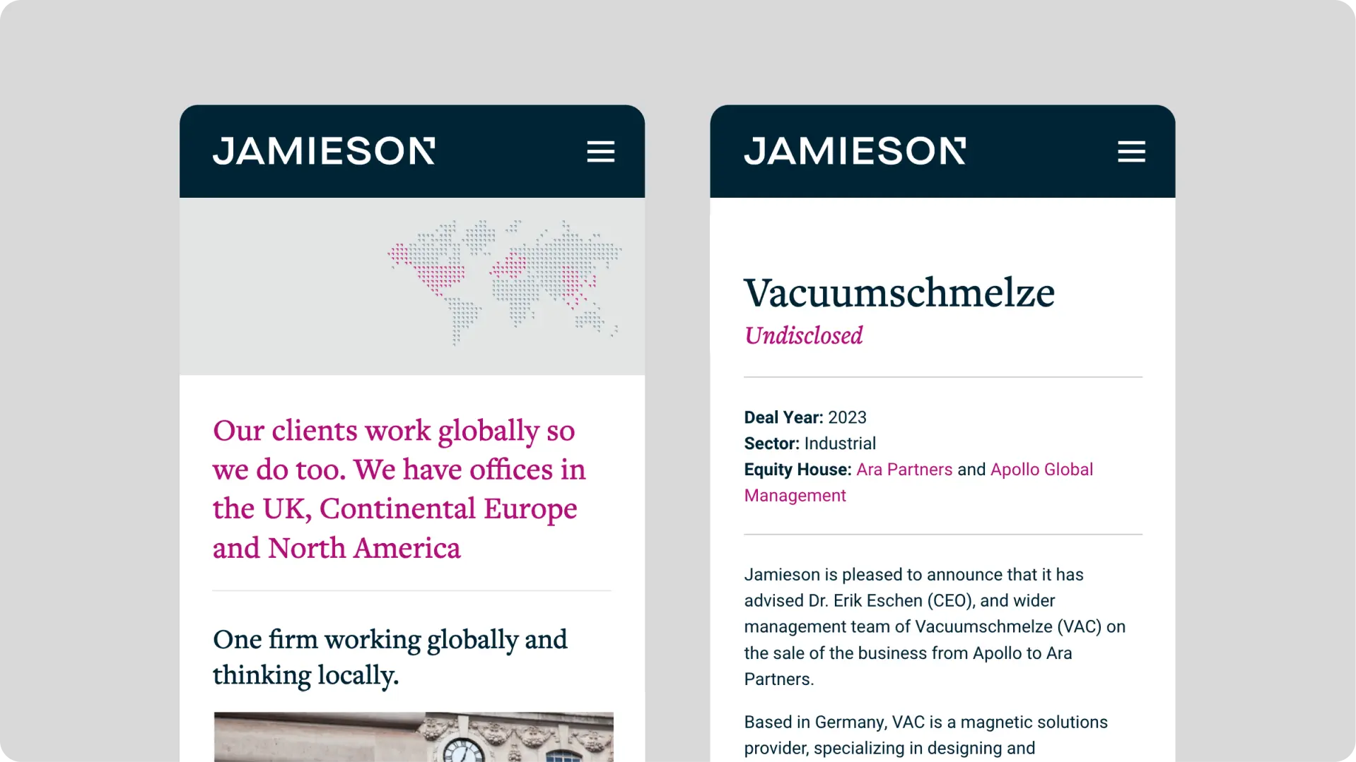 Jamieson website shown on mobile resolution